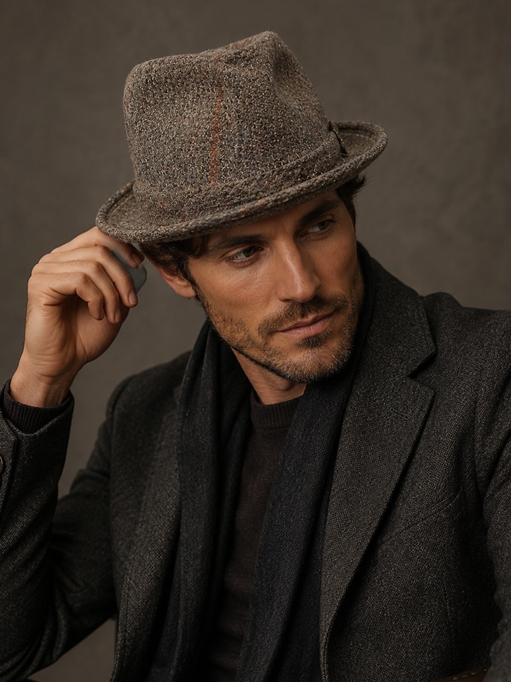 Vintage Berkshire Club Wool Blend Fedora Hat Brown Plaid Made in USA Size L